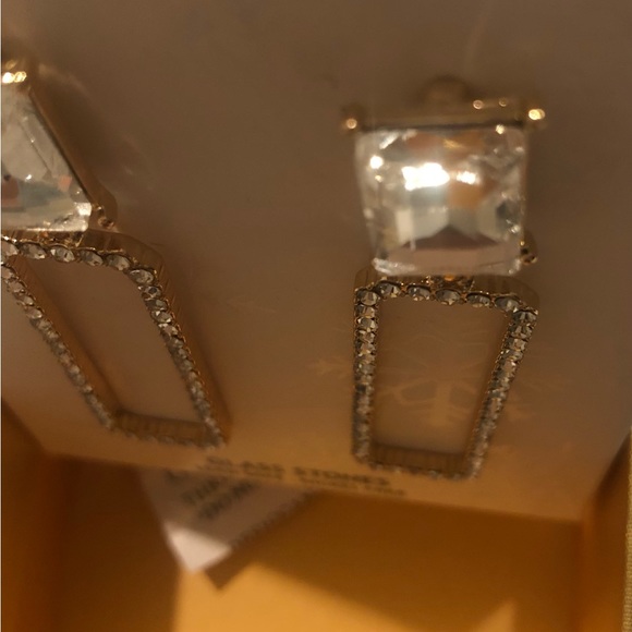 Piper K Clear Glass Stone Rectangular Drop Earrings - Picture 5 of 6